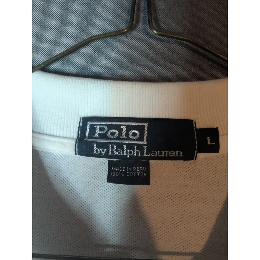 Polo Ralph Lauren Mens White Polo Golf Shirt Large Cotton Solid Short Sleeve